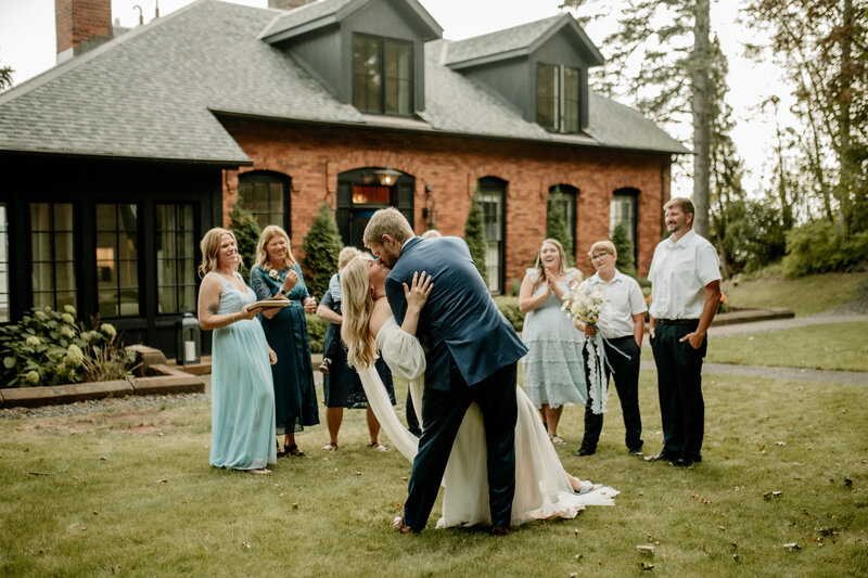 An intimate garden party wedding ceremony.