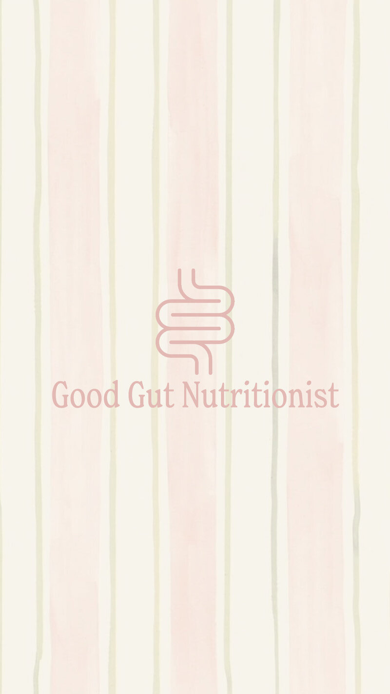Logo design overlaying pink and green stripes for Good Gut Nutritionist.