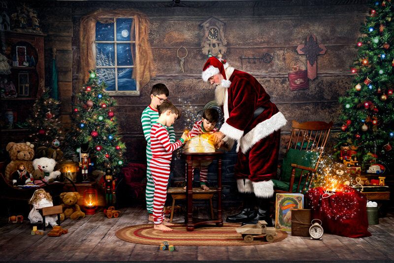Three Boys Globe Santa Claus World Travel Magical Memories with Santa