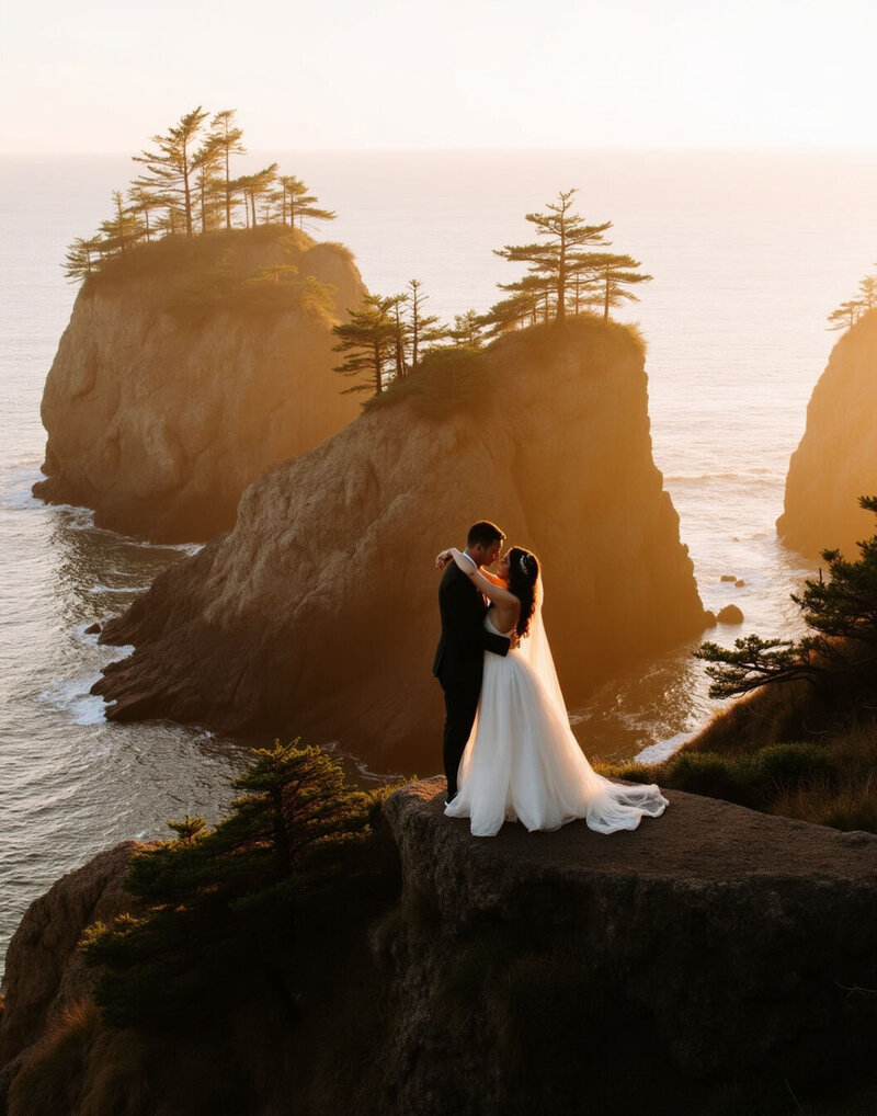 Couple at romantic wedding venue