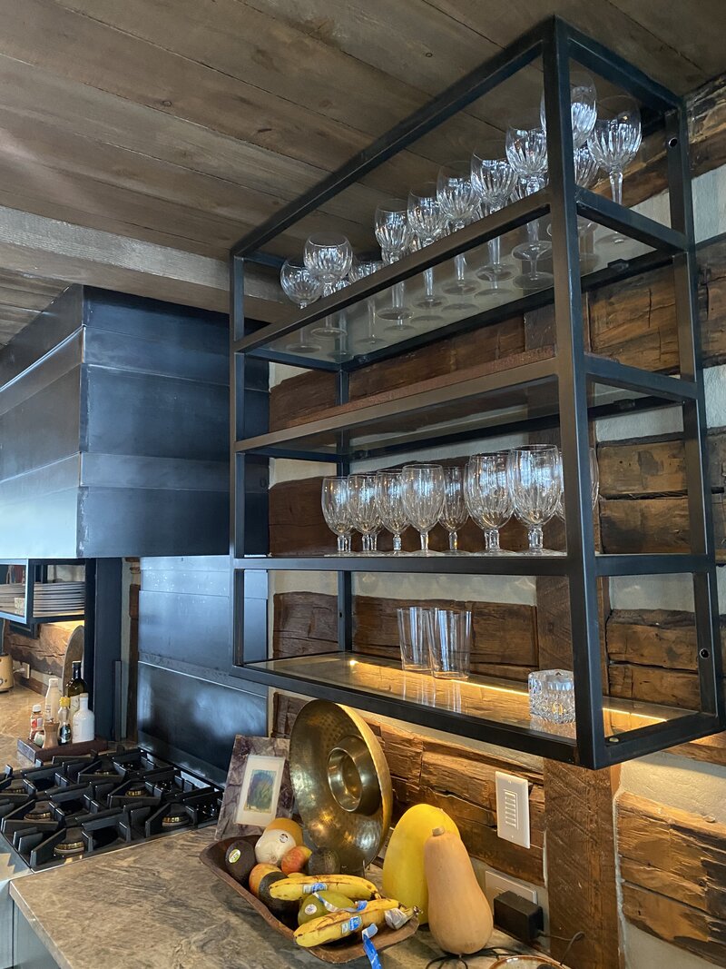 Crested Butte custom steel and glass kitchen shelving