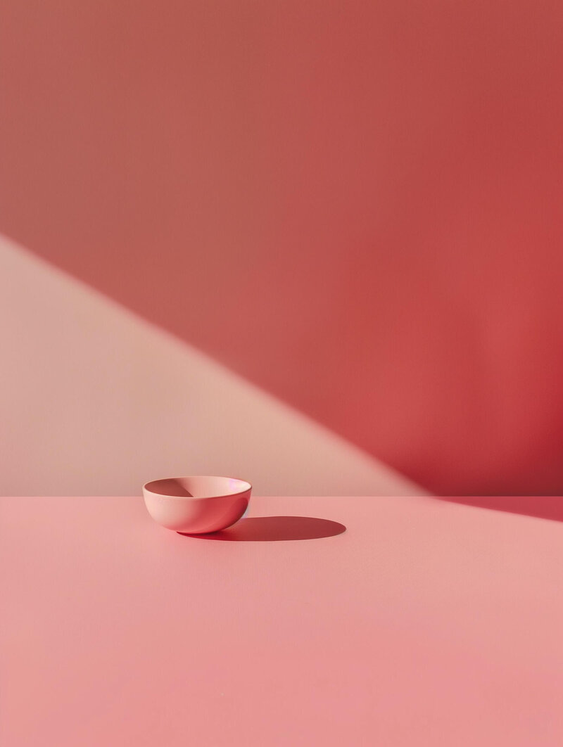 Minimalist Metallic Bowl with Pink and Red Backdrop 092124