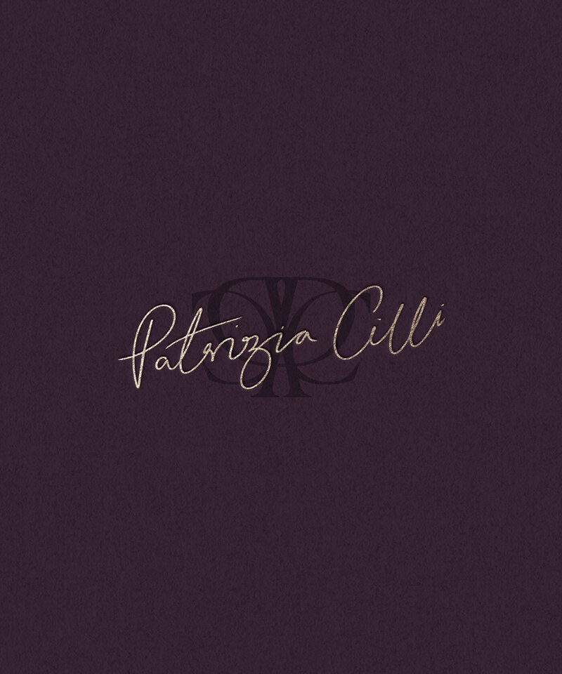 Bespoke monogram and signature logo for Patrizia Cilli on a luxurious purple textured background