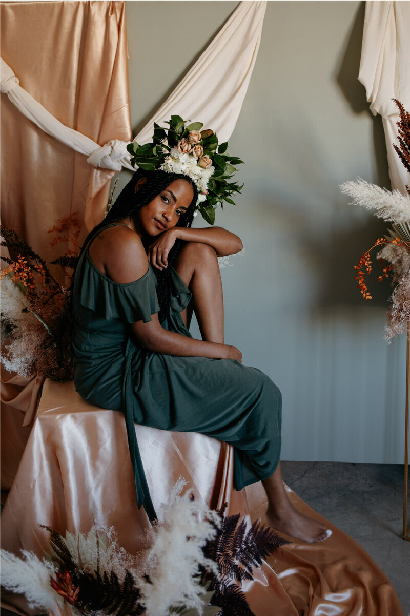 portrait of woman in green dress