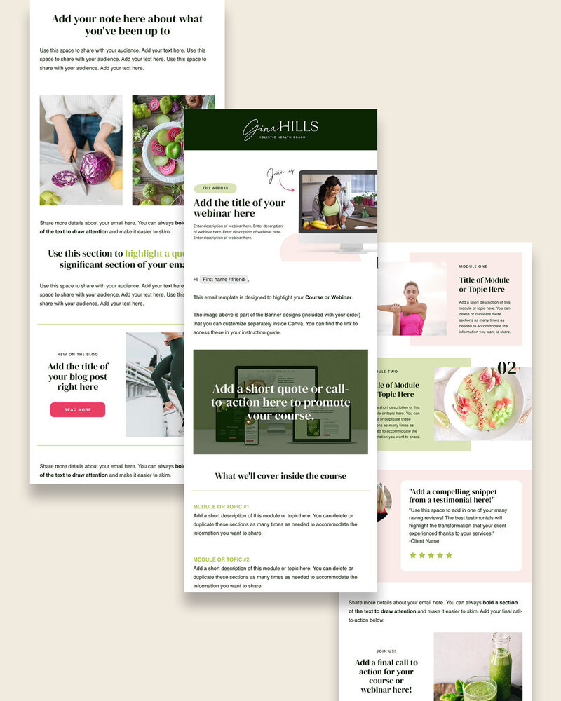 gina hills flodesk email templates for wellness coaches
