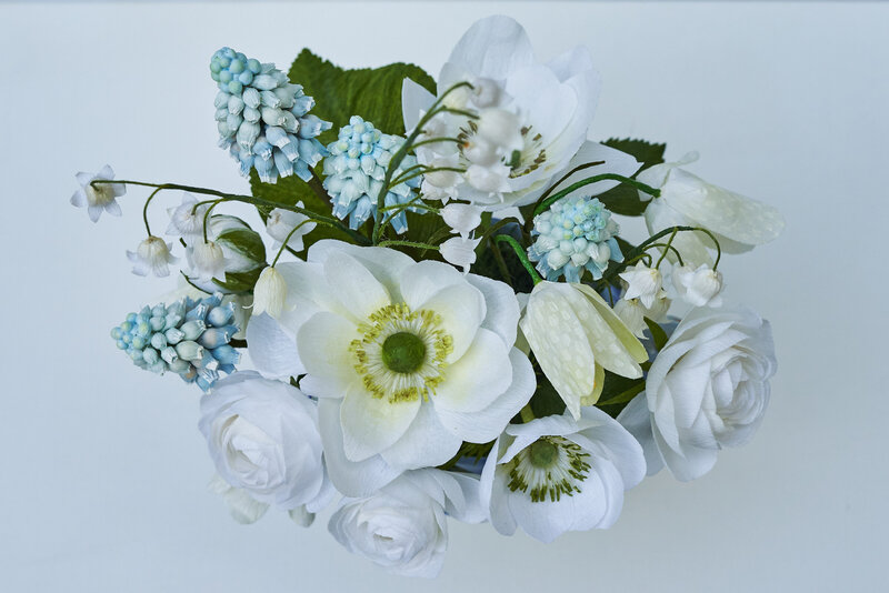 A classic blue and white arrangement in grandmillenial style