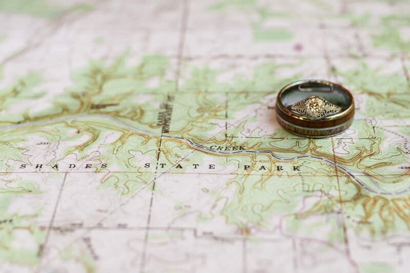 Rings on map of Shades State Park in Indiana