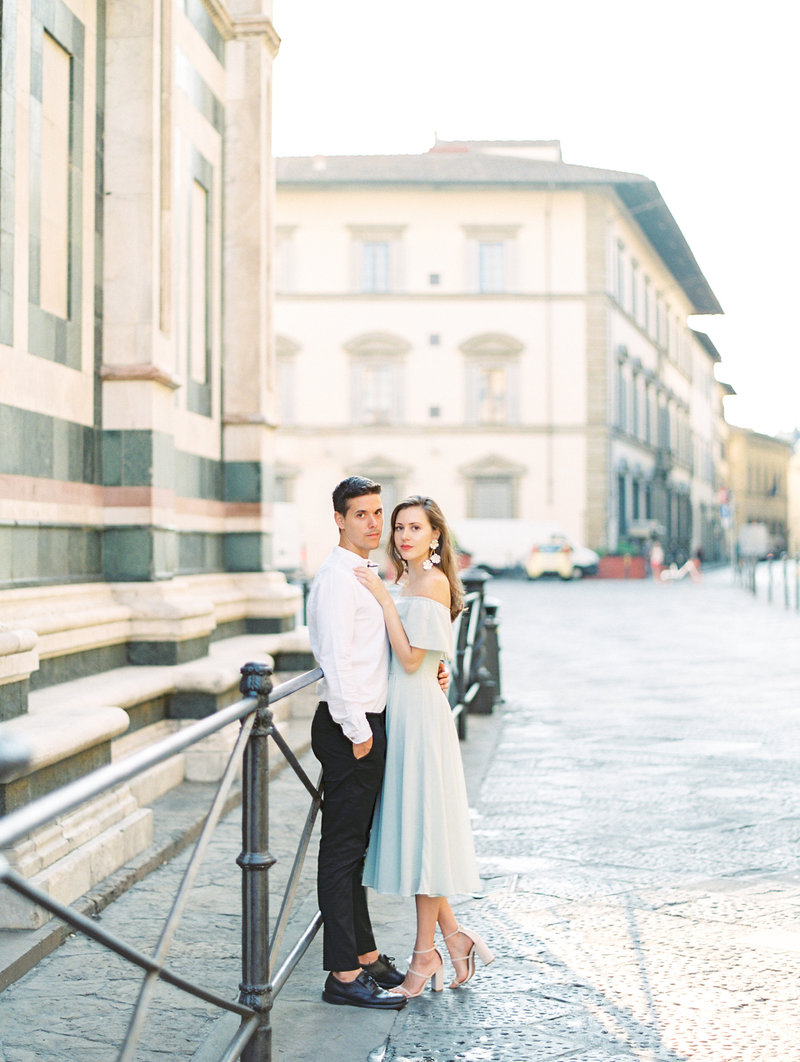 destination sunrise engagement session in florence italy at the duomo
