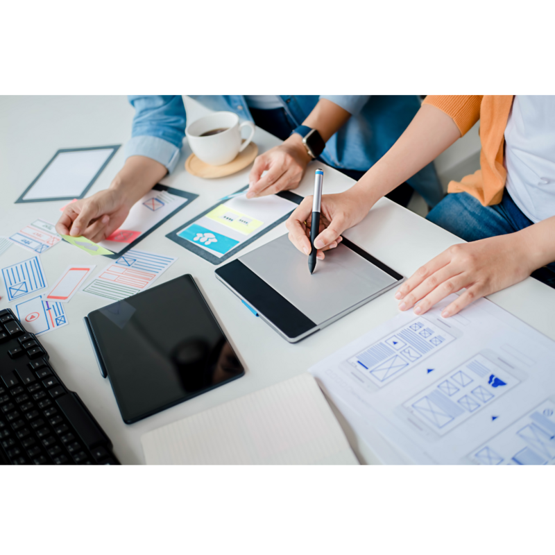 Creative web designer planning application and developing template layout, framework for mobile phone. User experience (UXI) concept; SUWANNAR KAWILA