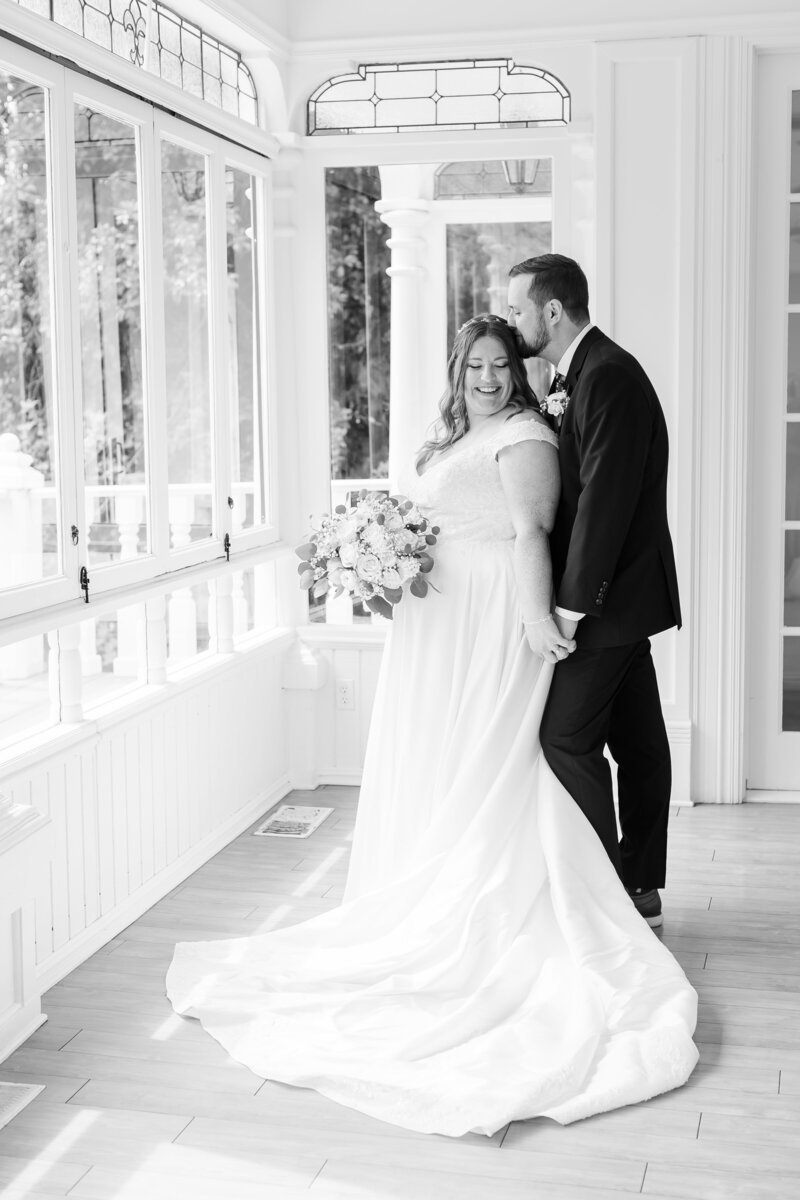 Wedding at Sequoia Mansion in Placerville, bride and groom in sun room