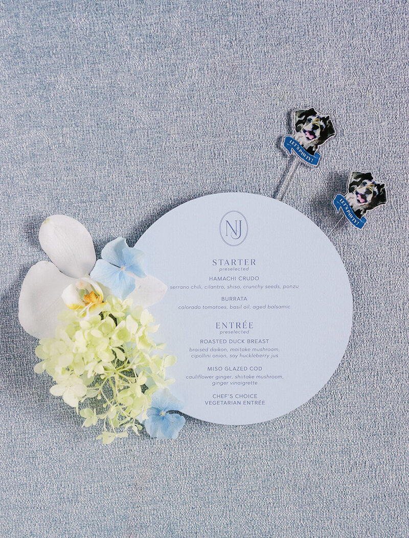 Blue Circle menu and dog stir sticks