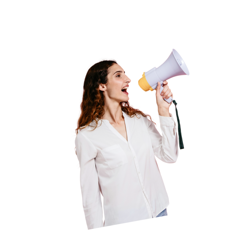 Woman with a megaphone smiling