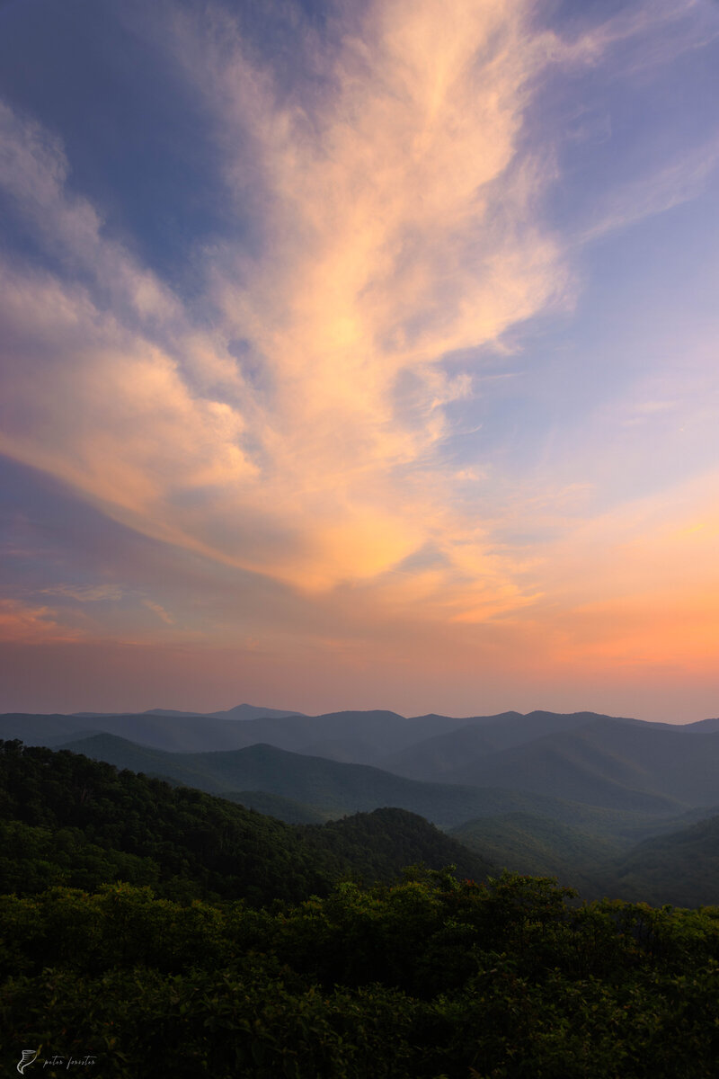 Sunset at Brown Mountain Overlook in Shenandoah National Park's southern district