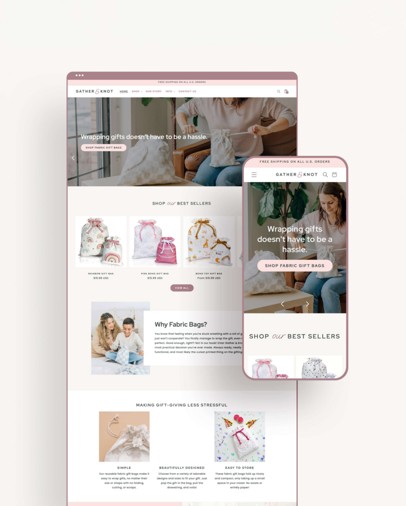 feminine and pink shopify web design for stationery business