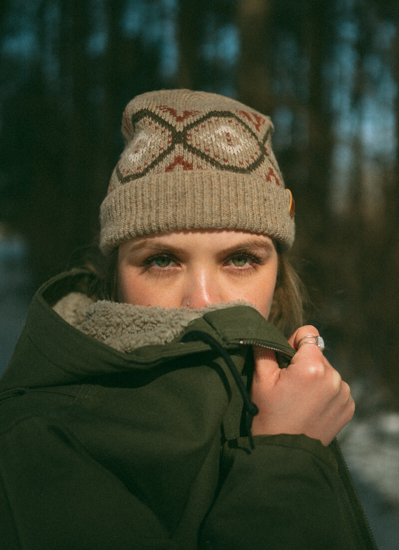 Close up of a woman outside in the winter