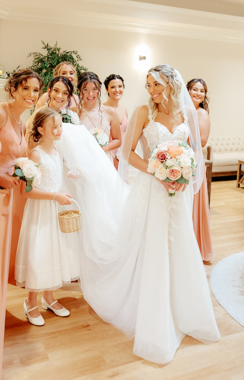 Bride and bridesmaids portraits at Aurora Meadows.