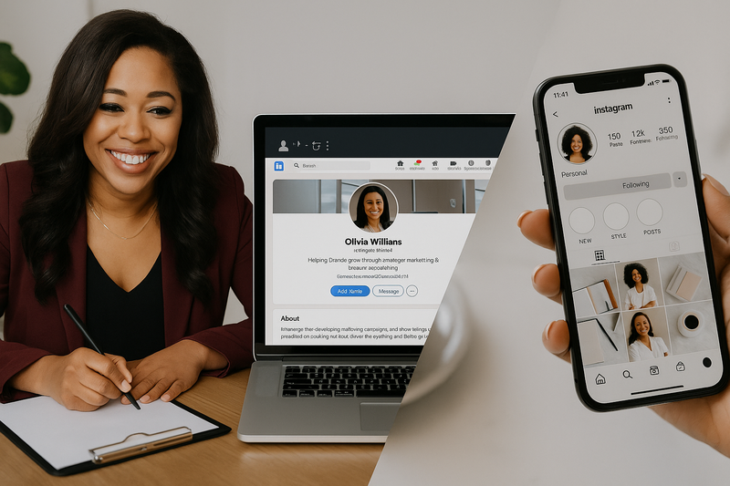 Branded social posts, content calendar, and media features for a coach and real estate agent.