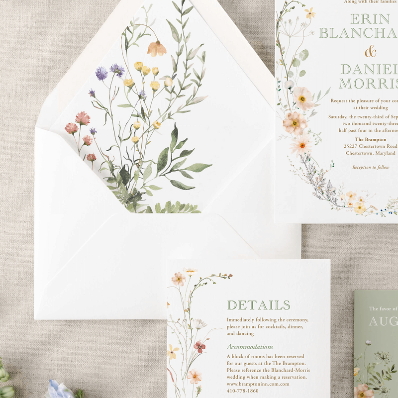 Romantic wedding invitation suite with delicate botanical touches