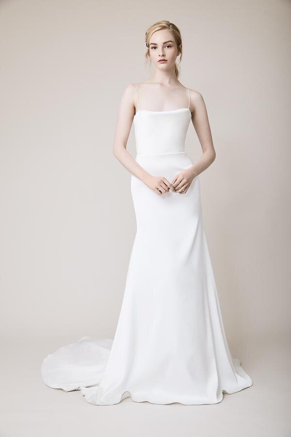 Weighted Satin Crepe Gown with Draped Neckline and Low Back