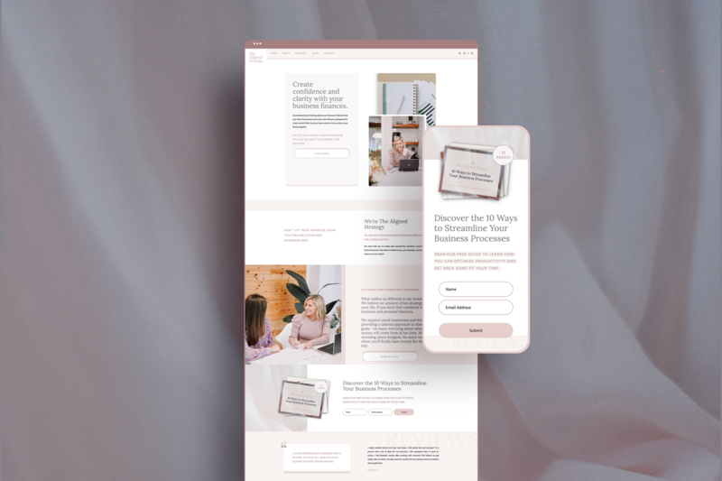 Minimalist website design shown on mobile mockup and desktop, with white page background and soft pops of color, designed by Knoxville ShowIt agency Liberty Type