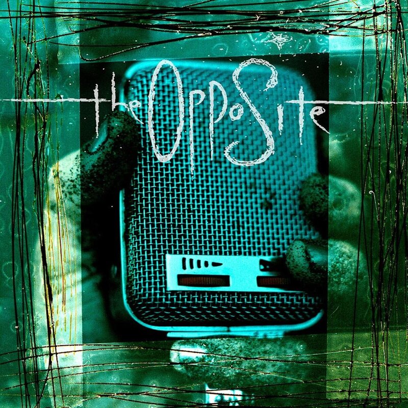 Album Cover Original Art Self Titled Band The Opposite closeup of vintage microphone in hand with scratch marks over image