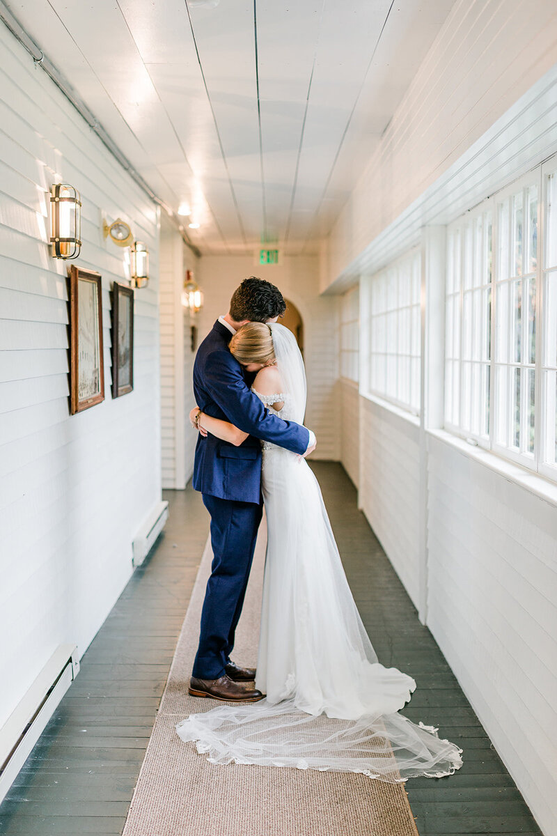 Bride and groom walk up memorial steps at their DC wedding