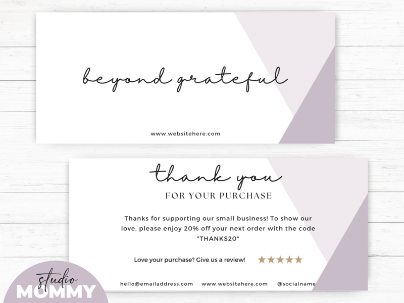 Small Business Thank You Card Printable, Business Package Insert Card - Studio Mommy
