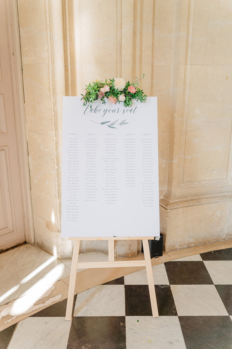 Morgane Ball photographer Wedding Chateau de Champlatreux Paris France  reception grand chemin traiteur plan de table