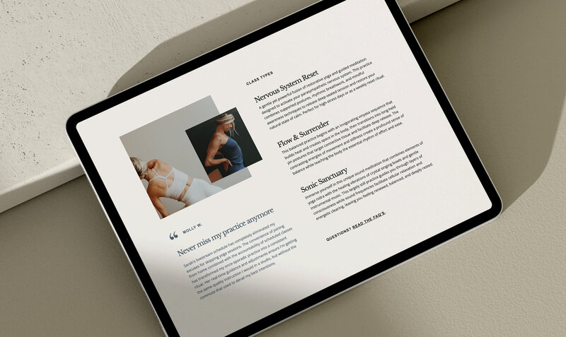 Showit website template featuring a section for boutique fitness studio class types.