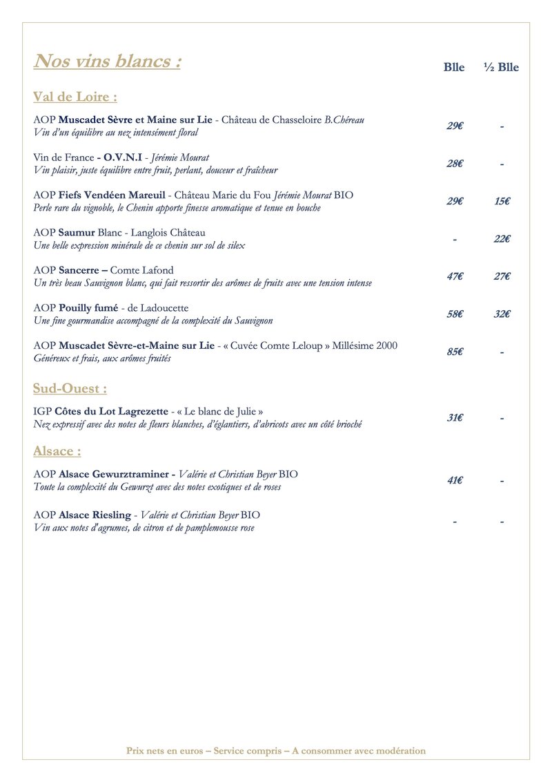 Explorer notre carte des vins - Restaurant gastronomique à Noirmoutier