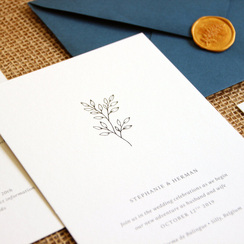 bespoke wedding invitation design with simple botanicals