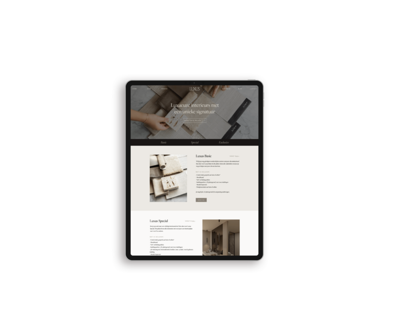 Website ontwerp op iPad van Luxus Interior Design