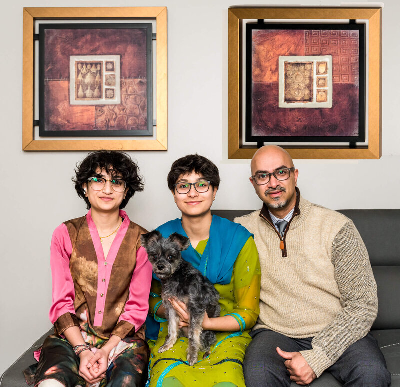 Portrait of me, my 2 daughters and our dog