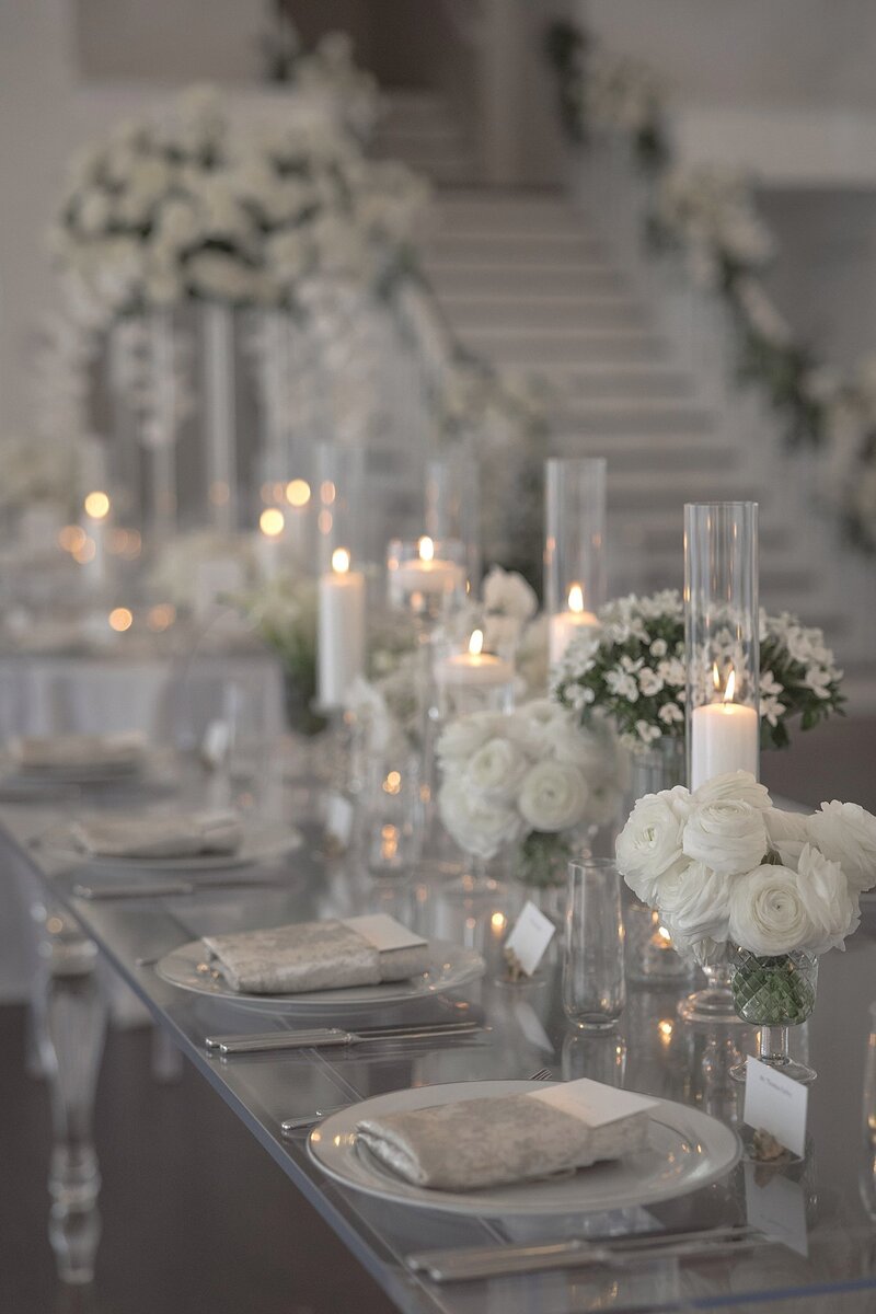Cream wedding floral decor, Belle Mer. Deborah Zoe Photography.