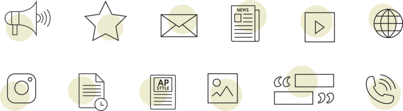 Polished brand icons including newspaper, globe, phone, and star