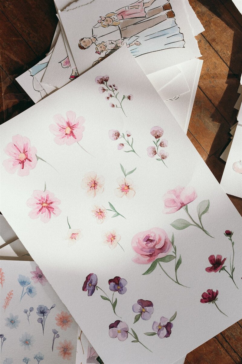 Delicate watercolor floral designs by Stephanie Anne Illustration, showcasing wedding stationery artwork from Montreal