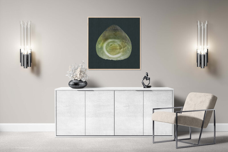Fine Art Canvas with a natural frame featuring Project Stardust micrometeorite NMM 1448 for luxury interior design