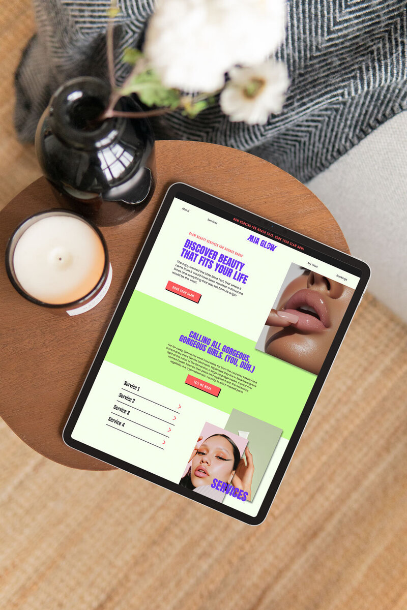 A mockup of the MIA GLOW template by Mighty Bean Co.