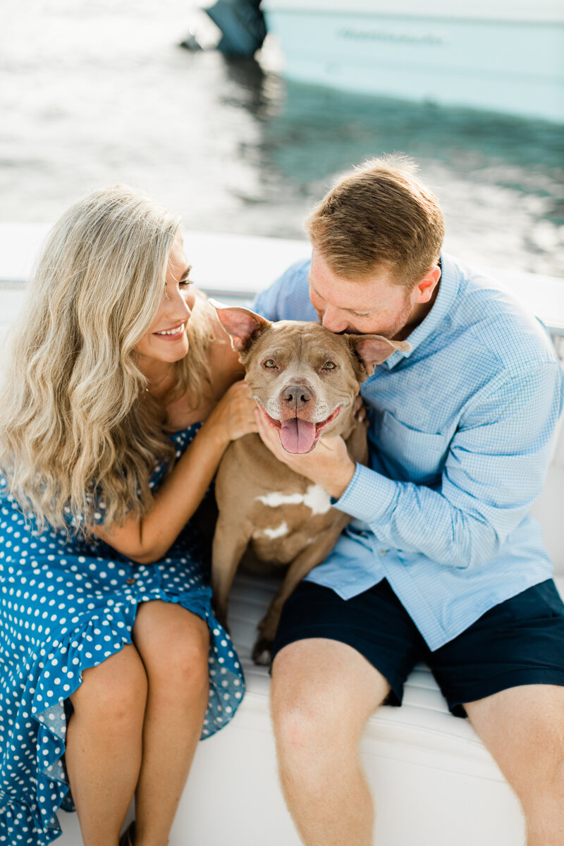 Dogs and couples on a boat  Engagement photos