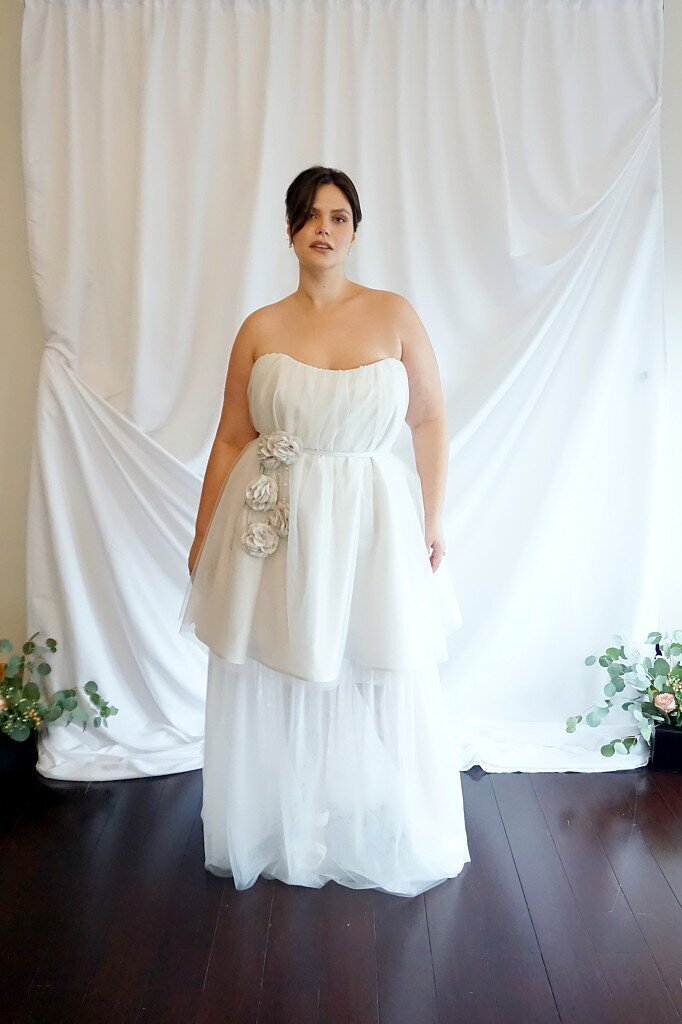 Belted strapless tulle wedding dress - Plus Size Bridal Designer