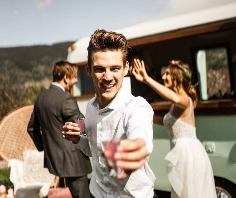 Kelowna Wedding Bartender partying with a bride and groom