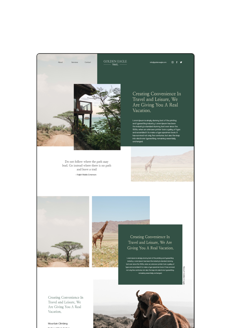 Display of the Golden Eagle's website home page designed with a  modern look.