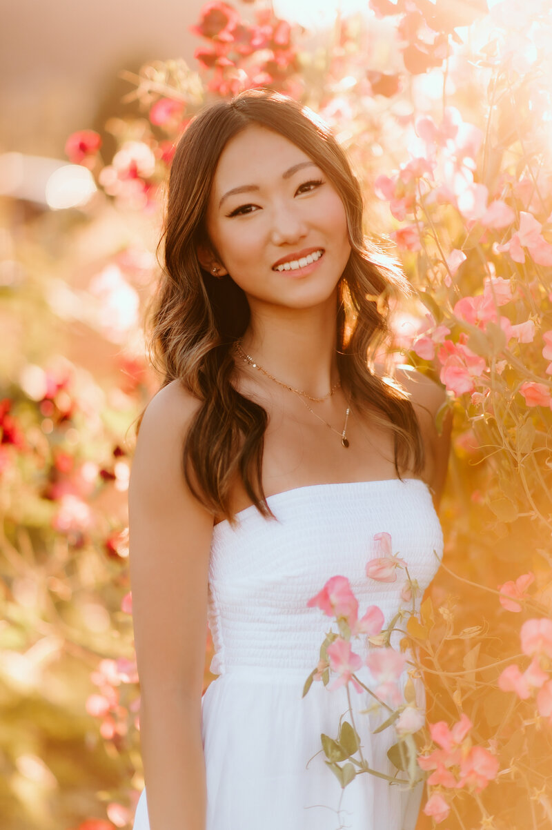 Oregon Senior Photographer Pink Flowers Photoshoot