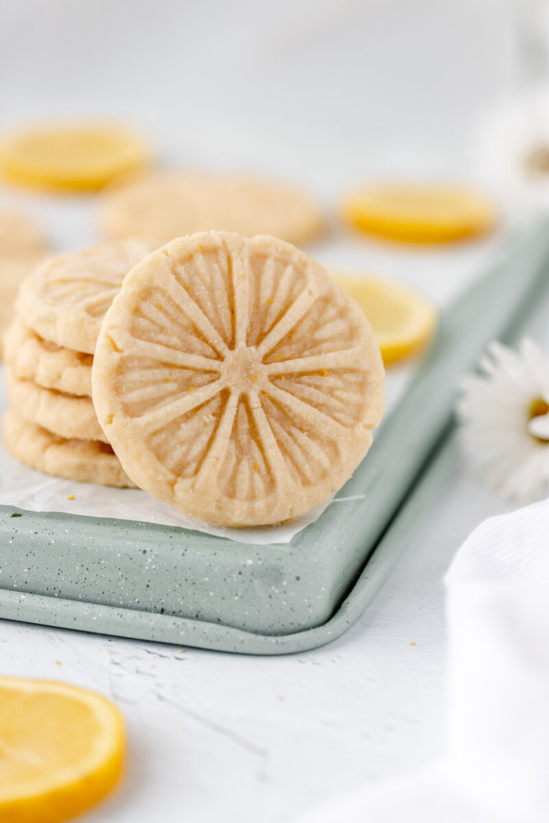 shortbread cookies stamped with a lemon design