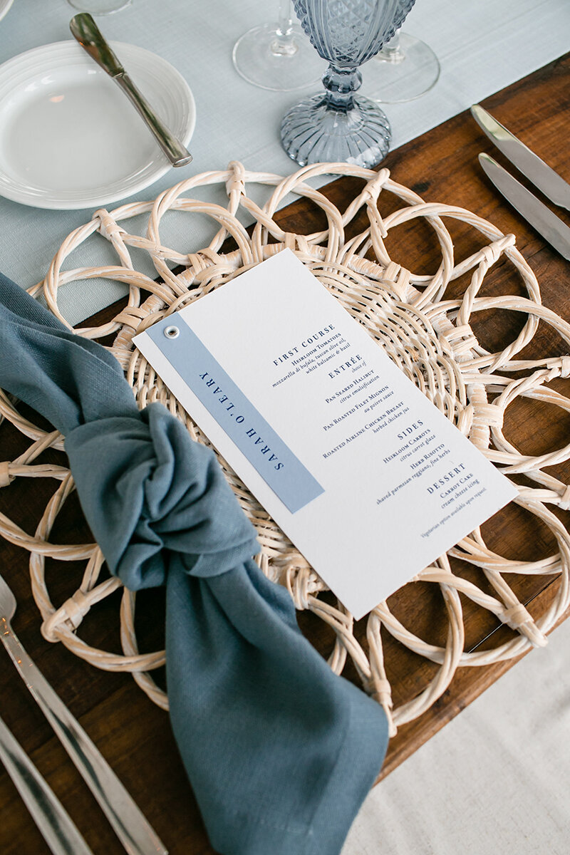 Montauk wedding menu and place card