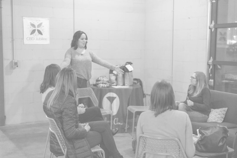 Founder Amanda Clark gives shares inspiration at a monthly Cocktails & Chemo meetup.