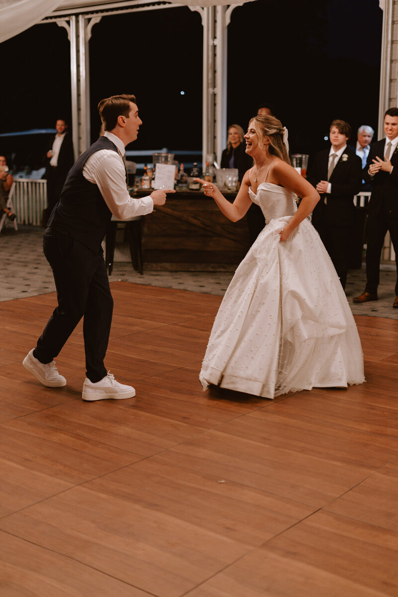 Bride and groom dancing