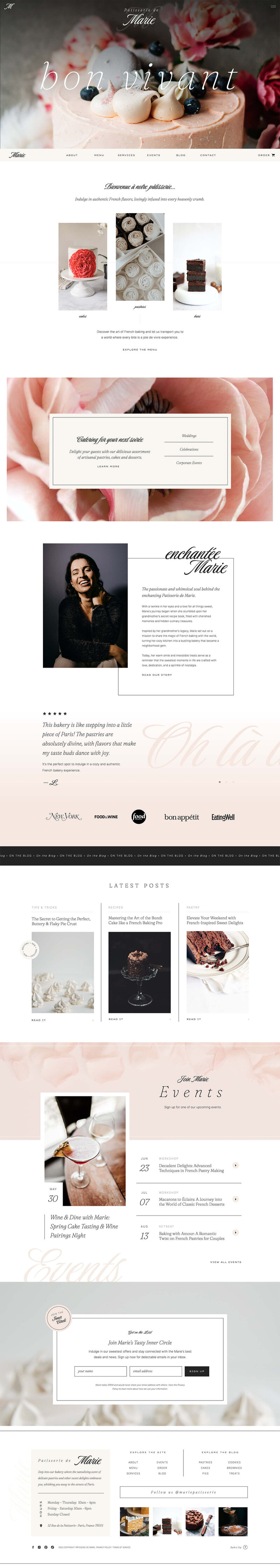 marie showit website template for restaurants and bakeries