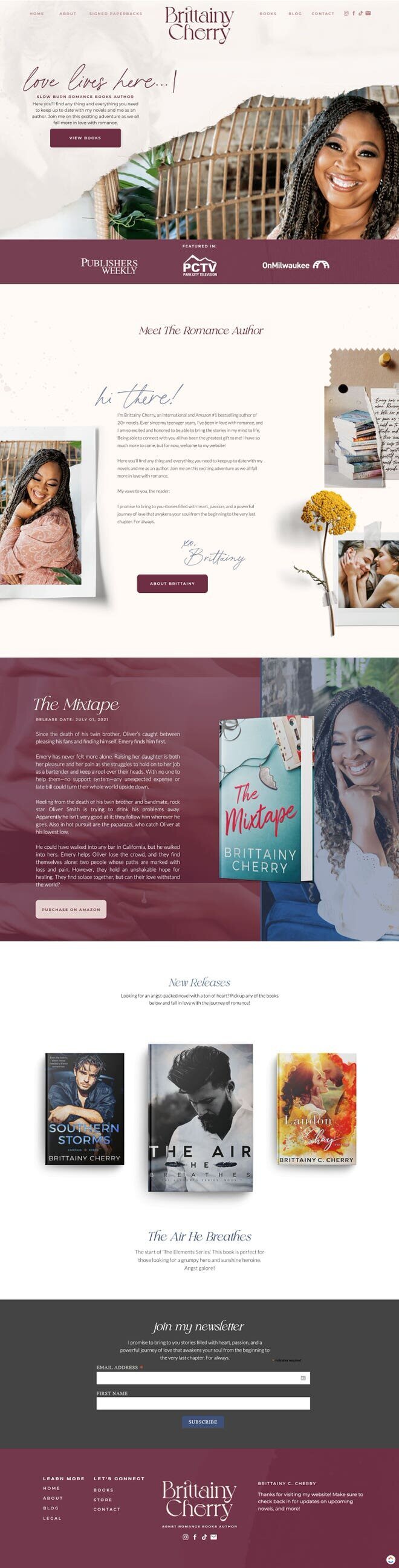 mockup of showit website design for a romance author