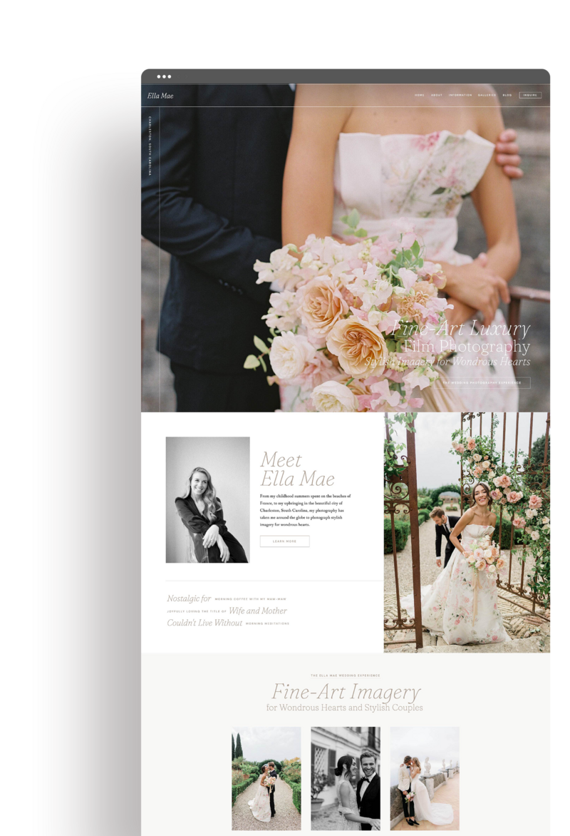 Easy-to-customize Showit website templates for photographers and creatives, designed to showcase your work and convert visitors into clients.